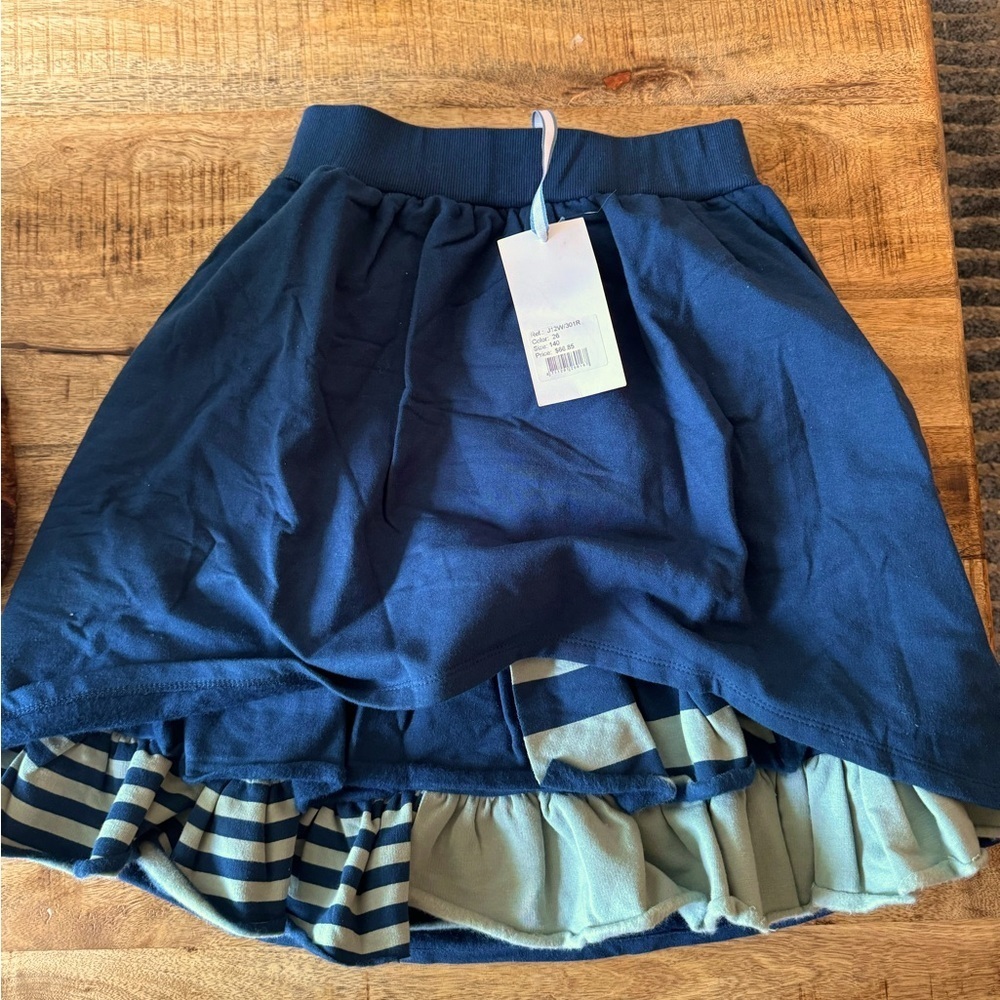 Juste Cle cotton a line flare skirt with ruffles NEW NWT Navy blue light blue